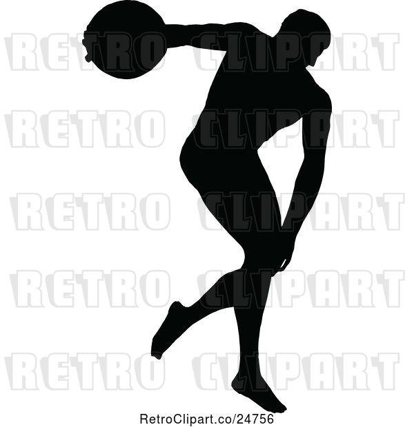 Vector Clip Art of Retro Black Silhouetted Discus Throw Athlete