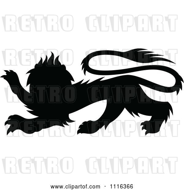 Vector Clip Art of Retro Black Silhouetted Heraldic Lion