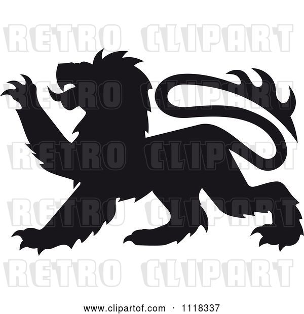 Vector Clip Art of Retro Black Silhouetted Heraldic Lion Clawing