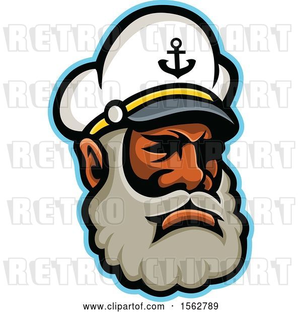 Vector Clip Art of Retro Black Skipper or Sea Captain Mascot Head