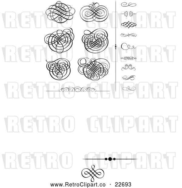 Vector Clip Art of Retro Black Swirl Designs and Borders 2