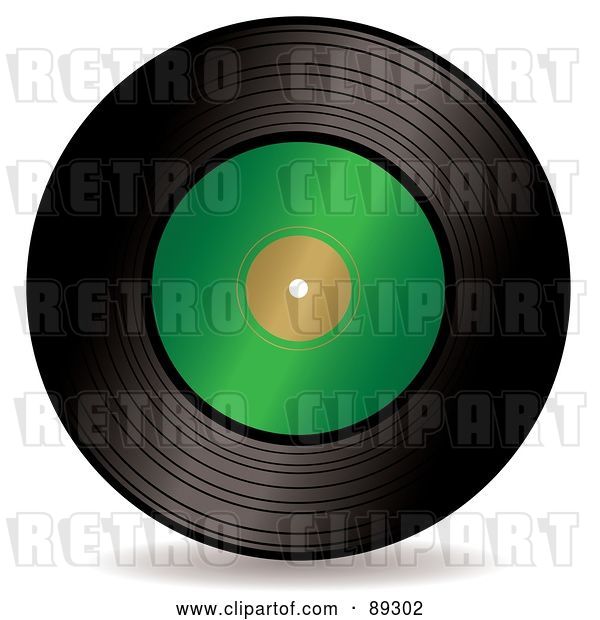 Vector Clip Art of Retro Black Vinyl Record with a Blank Green Label
