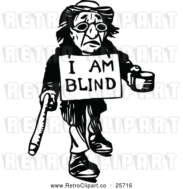 Vector Clip Art of Retro Blind Man Begging