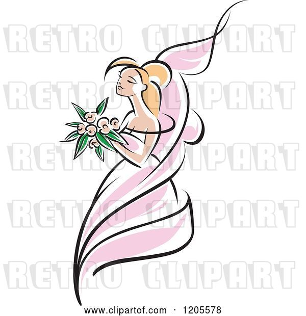 Vector Clip Art of Retro Blond Bride in a Pink Dress 3
