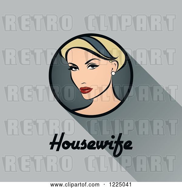 Vector Clip Art of Retro Blond Housewife with a Shadow and Text over Gray