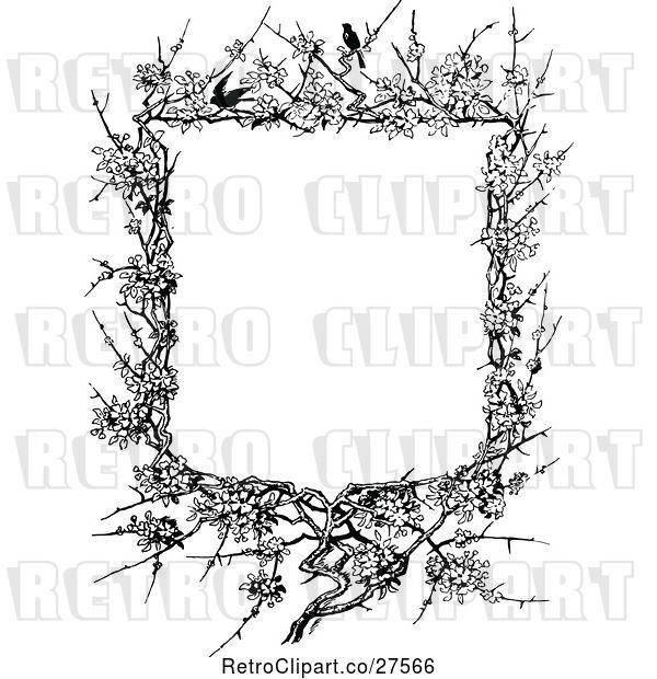 Vector Clip Art of Retro Blossom and Twig Border