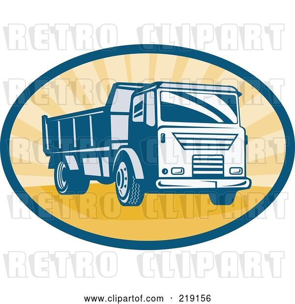 Vector Clip Art of Retro Blue and Orange Dump Truck Logo