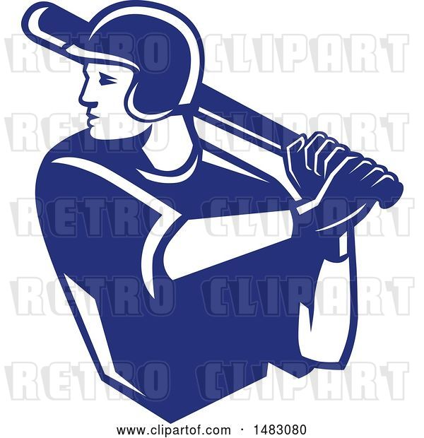 Vector Clip Art of Retro Blue and White Batting Baseball Player