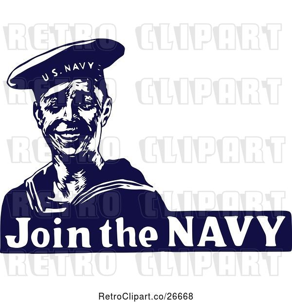 Vector Clip Art of Retro Blue and White Join the Navy Sailor
