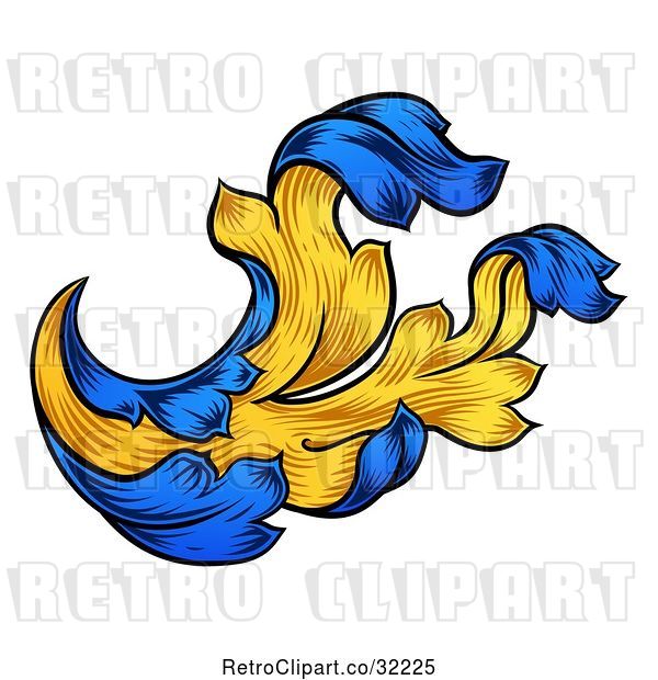 Vector Clip Art of Retro Blue and Yellow Heraldry Floral Design Element