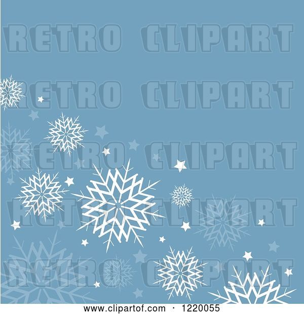 Vector Clip Art of Retro Blue Background with White Snowflakes and Stars
