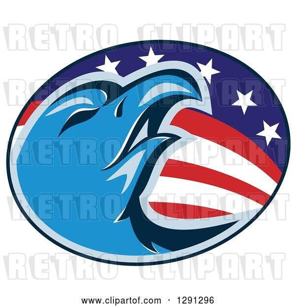 Vector Clip Art of Retro Blue Bald Eagle Head in an American Flag Oval