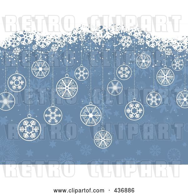 Vector Clip Art of Retro Blue Christmas Background with Baubles and White Snow Grunge