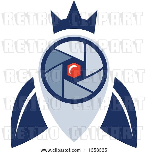 Vector Clip Art of Retro Blue Crowned Fly Shutter Eye Camera with a Moon Crest in the Center