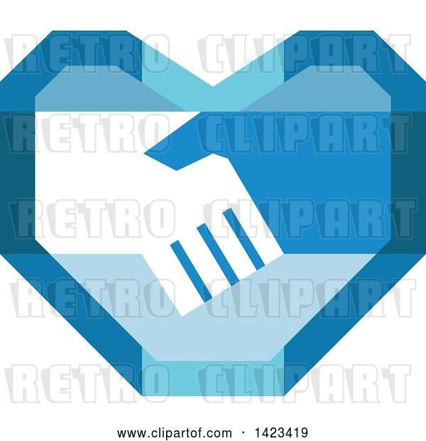 Vector Clip Art of Retro Blue Heart with Shaking Hands