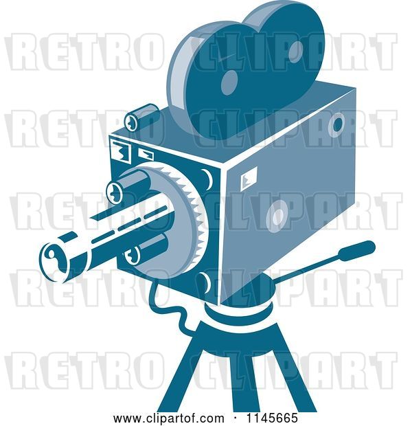 Vector Clip Art of Retro Blue Movie Camera