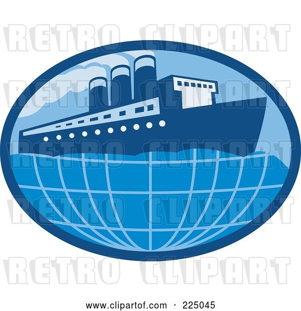Vector Clip Art of Retro Blue Oval Cruise Ship Logo