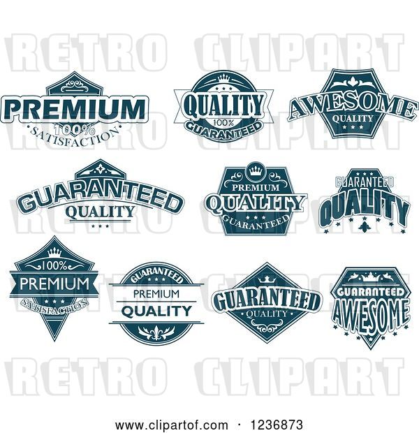 Vector Clip Art of Retro Blue Quality Labels