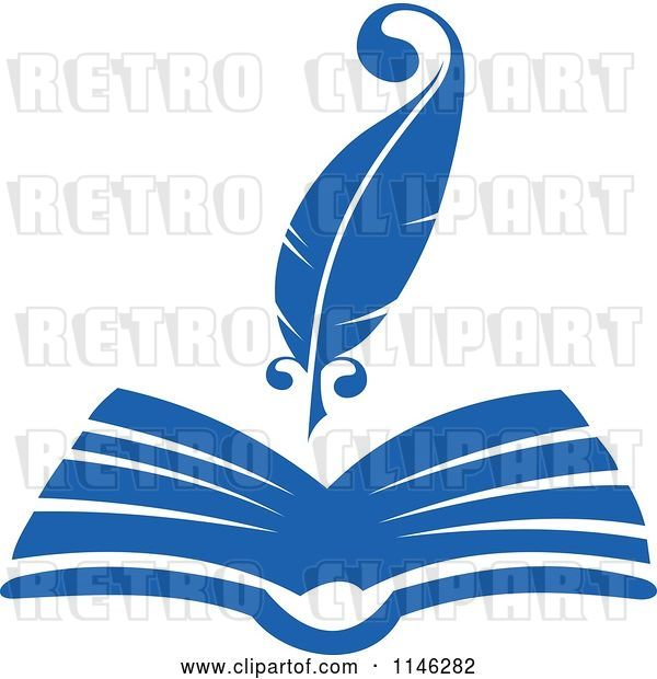 Vector Clip Art of Retro Blue Quill Pen and Open Book