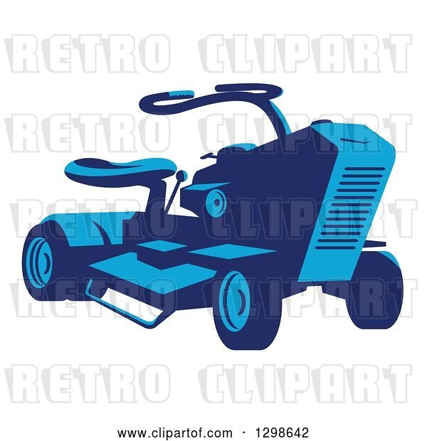 Vector Clip Art of Retro Blue Ride on Lawn Mower