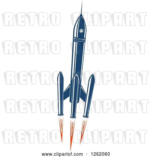 Vector Clip Art of Retro Blue Rocket with Flames