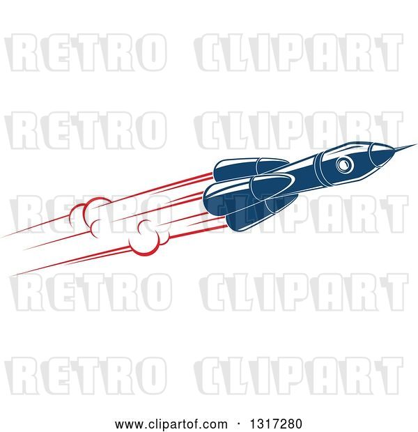 Vector Clip Art of Retro Blue Rocket with Red Flames 15