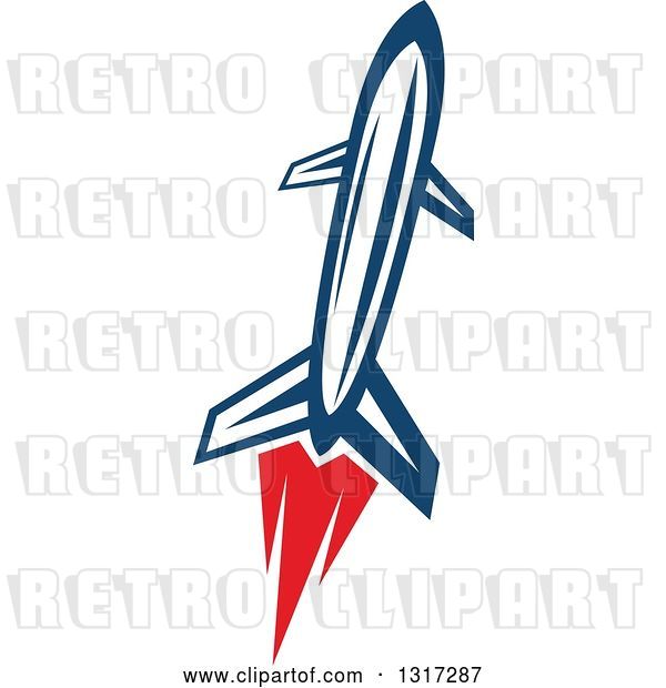 Vector Clip Art of Retro Blue Rocket with Red Flames 6