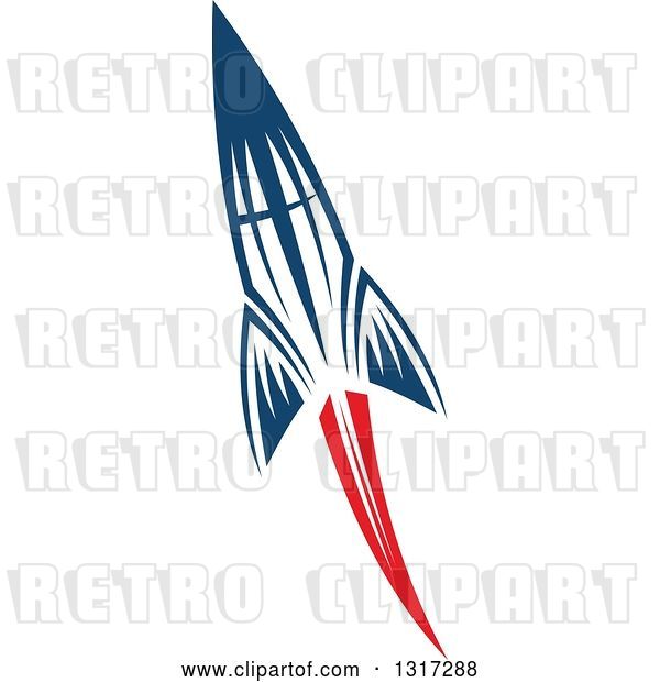 Vector Clip Art of Retro Blue Rocket with Red Flames 7