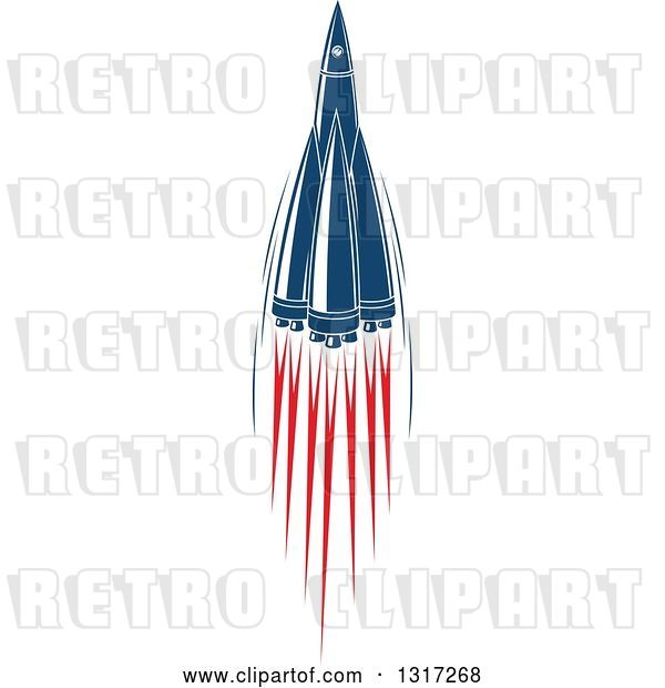 Vector Clip Art of Retro Blue Rocket with Red Flames