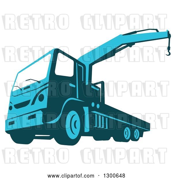 Vector Clip Art of Retro Blue Ruck Mounted Hydraulic Crane Cartage Hoist