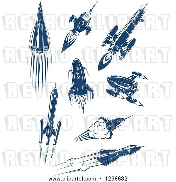 Vector Clip Art of Retro Blue Space Rockets 3