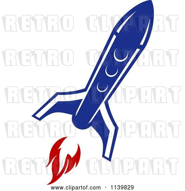 Vector Clip Art of Retro Blue Space Shuttle Rocket 7