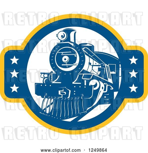 Vector Clip Art of Retro Blue Steam Train with Stars