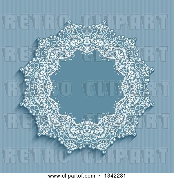 Vector Clip Art of Retro Blue Stripe and Doily Frame Background