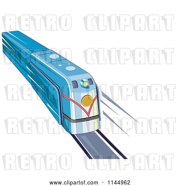 Vector Clip Art of Retro Blue Train 1