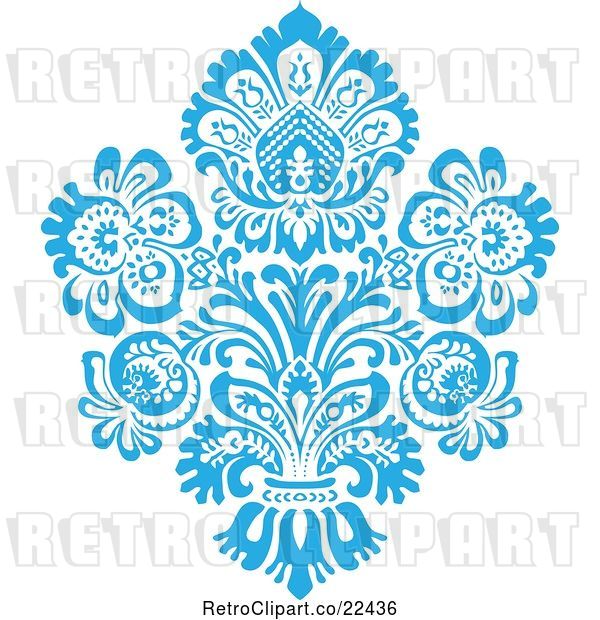 Vector Clip Art of Retro Blue Victorian Floral Damask Design Element 1