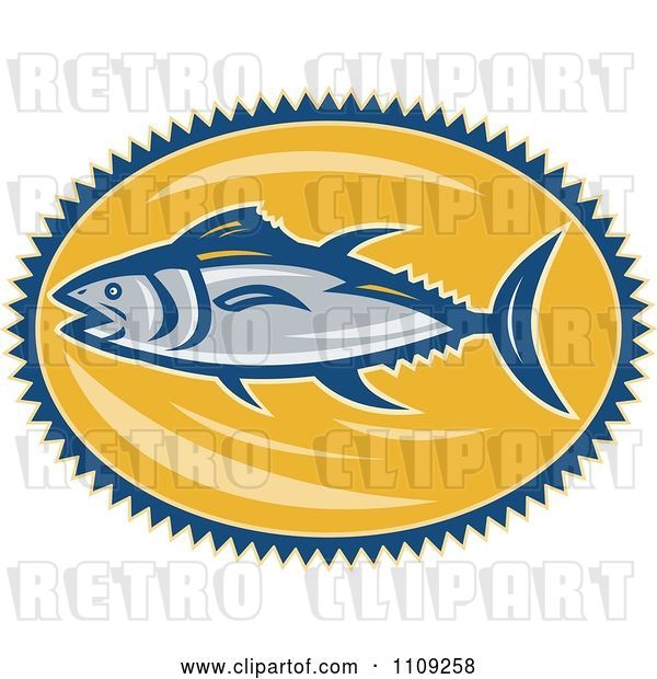 Vector Clip Art of Retro Bluefin Tuna Fish over a Yellow Oval