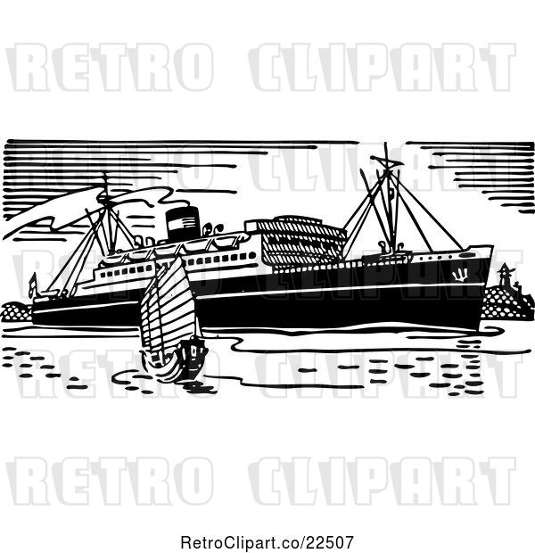 Vector Clip Art of Retro Boat and Ship