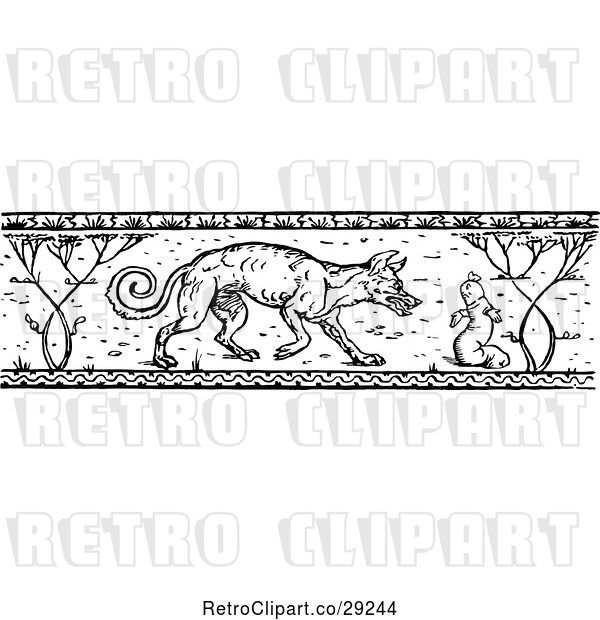 Vector Clip Art of Retro Border of a Wild Dog and Worm