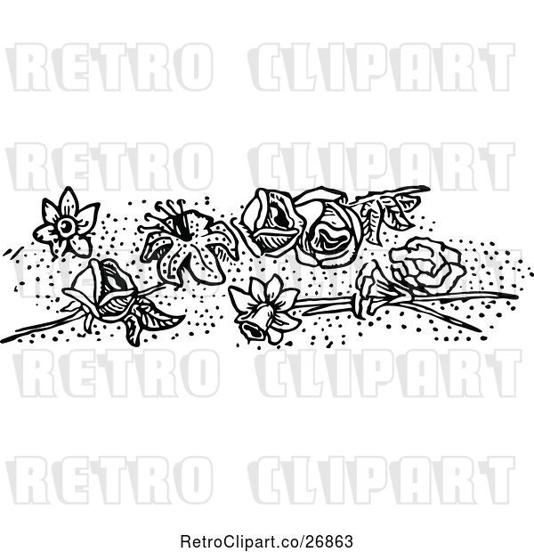 Vector Clip Art of Retro Border of Flowers