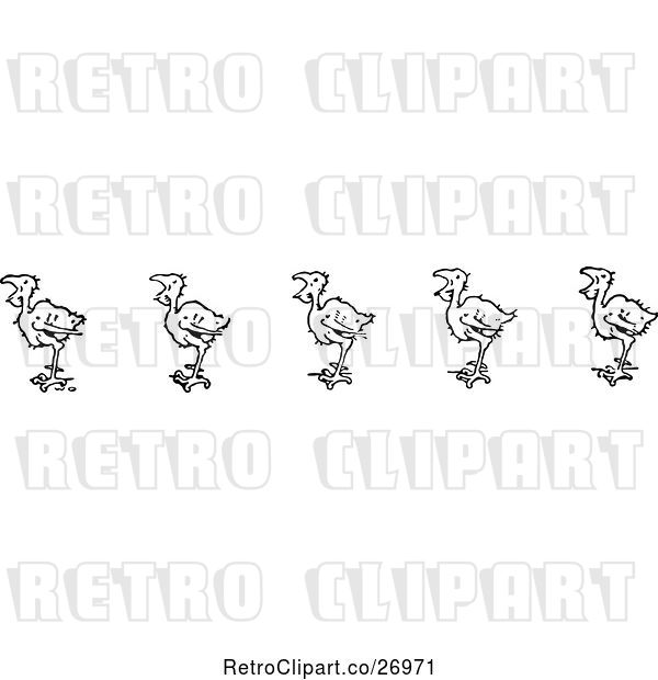 Vector Clip Art of Retro Border of Hungry Chicks