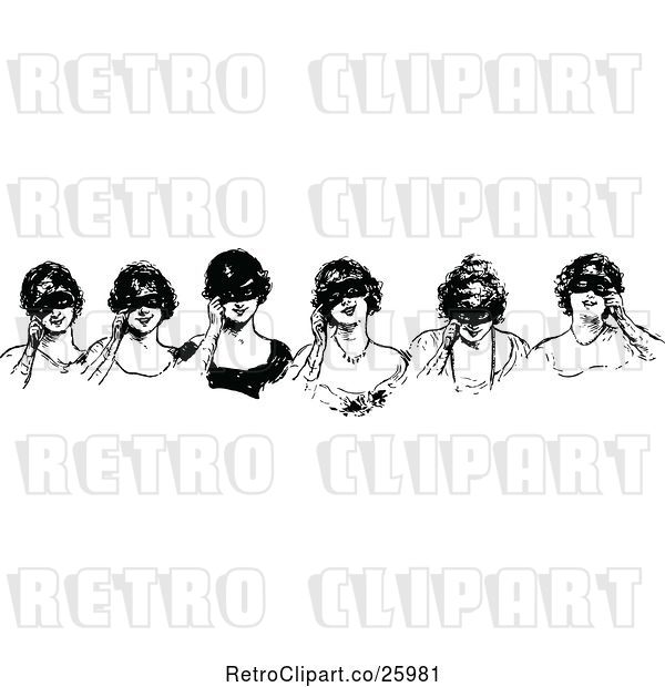 Vector Clip Art of Retro Border of Masked Women