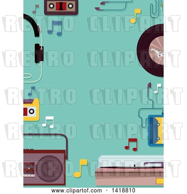 Vector Clip Art of Retro Border of Music Items on Turquoise