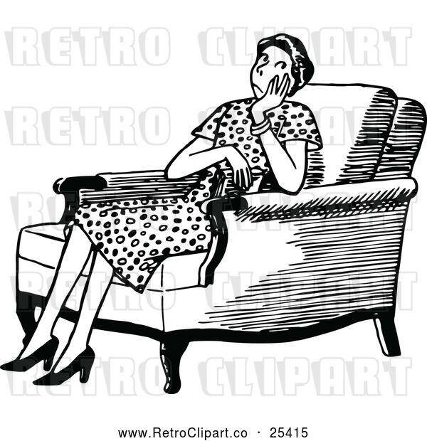 Vector Clip Art of Retro Bored Housewife in a Chair
