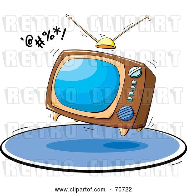 Vector Clip Art of Retro Bouncing Box Television on a Blue Rug