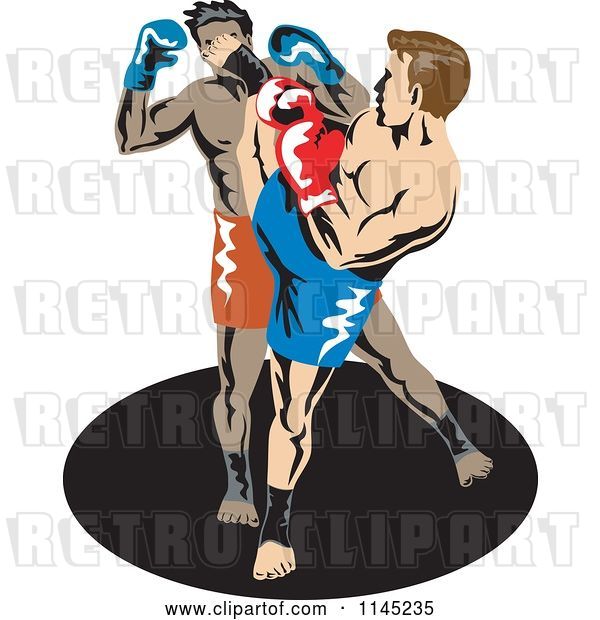 Vector Clip Art of Retro Boxer Fighter Kicking an Opponent 2