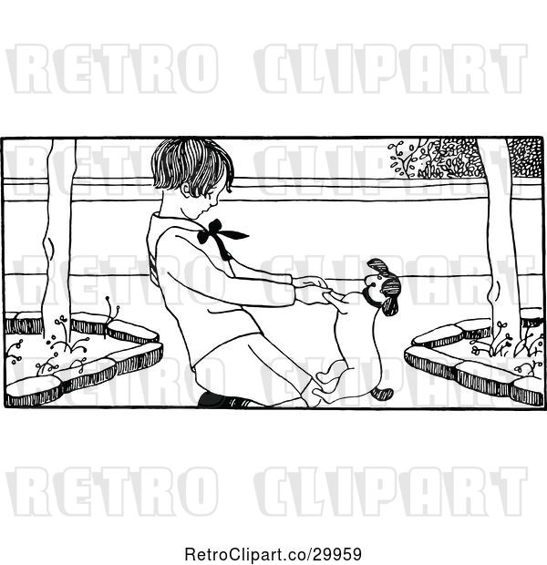 Vector Clip Art of Retro Boy and Dog