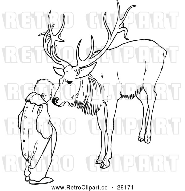Vector Clip Art of Retro Boy and Elk
