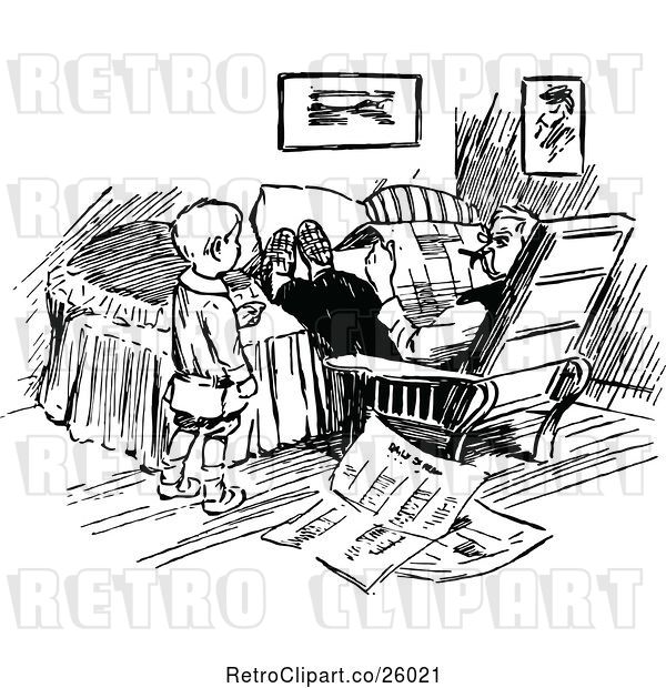 Vector Clip Art of Retro Boy and Reading Father