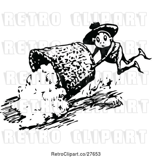 Vector Clip Art of Retro Boy and Tumbling Container